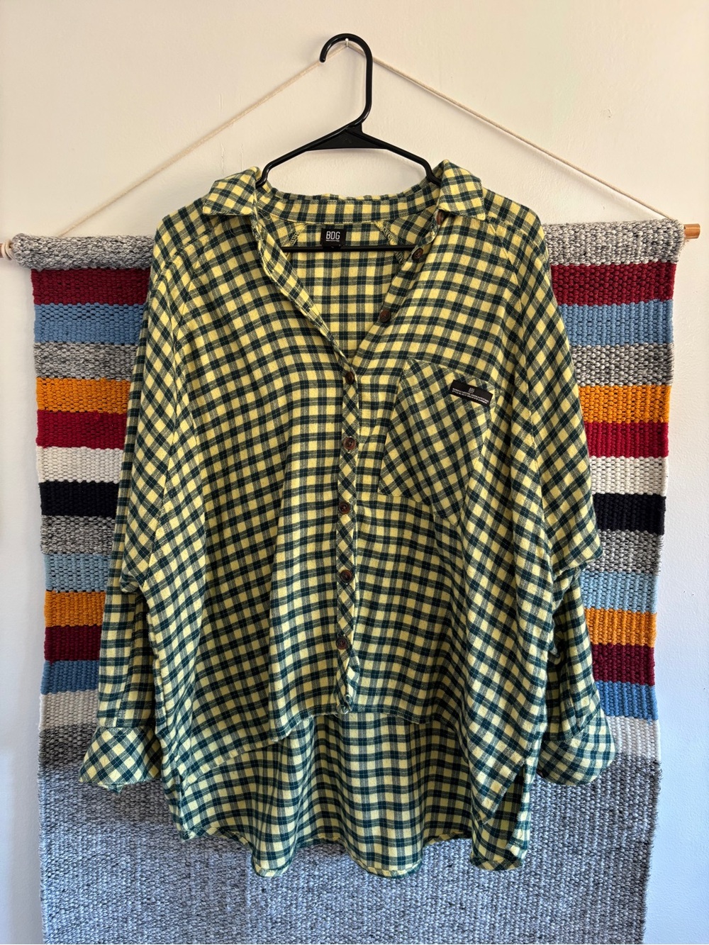 BDG Yellow and Dark Green Plaid Button-Down Shirt